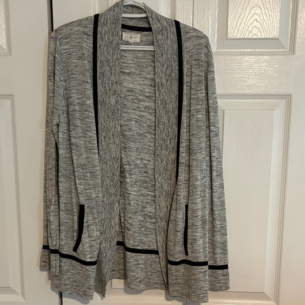 Lou & Grey Gray Open-Front Cardigan with Black Trim